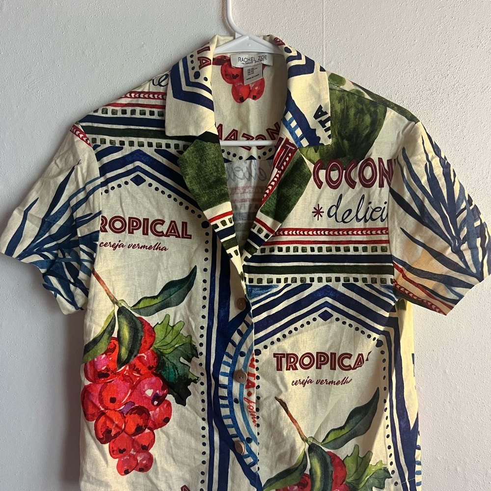 Rachel Zoe Tropical Crop Button Up